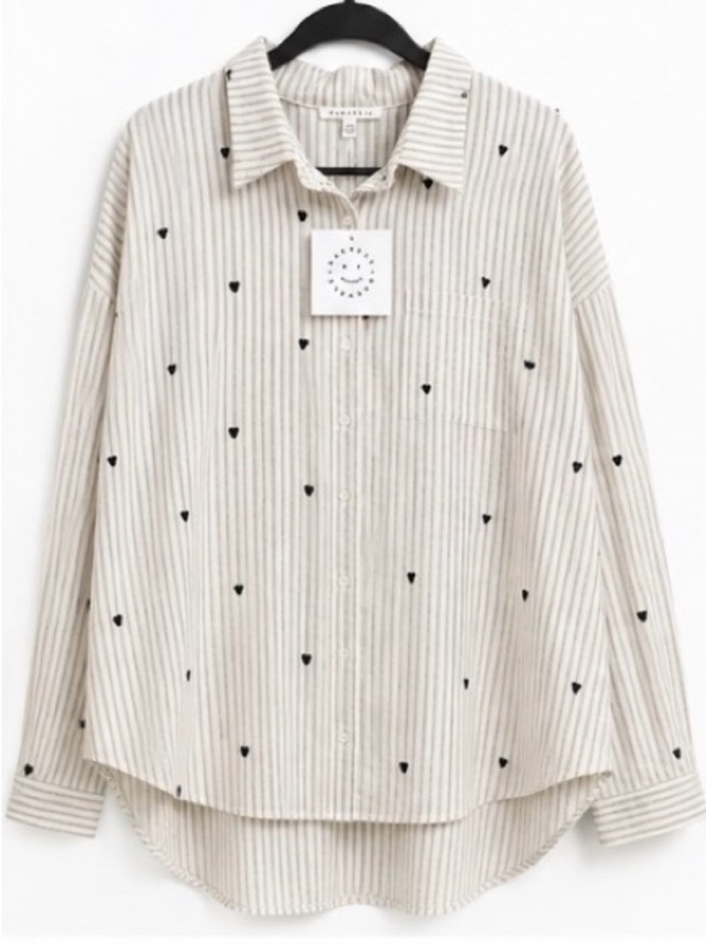NWT BAEVELY Heart Embroidered Pinstripe Button Down Shirt 1XL